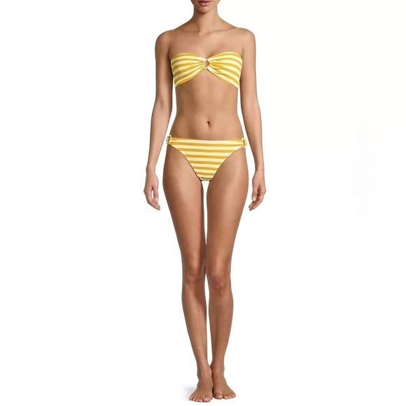 Faithfull the Brand Women's Faye Striped Bandeau Swim Top SZ XL Yellow White - Picture 3 of 5